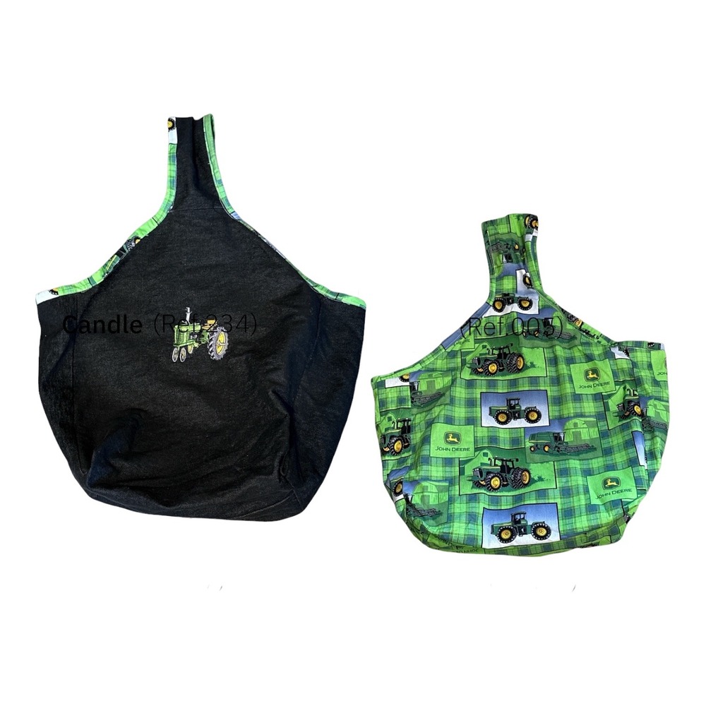 Handmade John Deere Reversible Tote Bag, Black Denim & Green Tractors, Carryall